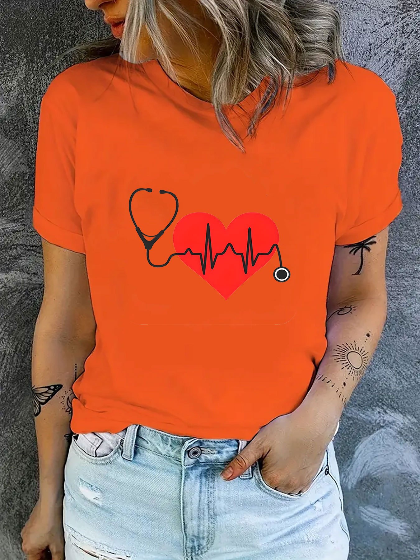 Women s Breathable Polyester T-Shirt with Stethoscope & - Casual Crew Neck, Short Sleeve, Machine Washable - Perfect Gift for Her details 3