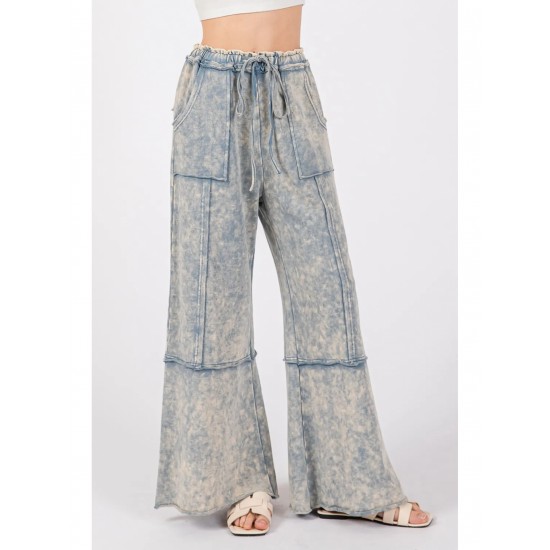 1pc Women'S Casual Cotton Wide Leg Pants with Drawstring and Pockets, Color Block Pattern, All-Season Loose Fit, Woven Fabric - Adult Fashion 1pc Women'S Casual Cotton Wide Leg Pants with Drawstring and Pockets, Color Block Pattern, All-Season Loose Fit, Woven Fabric - Adult Fashion