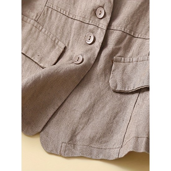 1pc Women'S Plus Size Casual Linen V-Neck Sleeveless Vest - Solid Color Knit Fabric Button-Down Leisure Tank Top 1pc Women'S Plus Size Casual Linen V-Neck Sleeveless Vest - Solid Color Knit Fabric Button-Down Leisure Tank Top