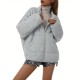 Chic Plus Size Quilted Jacket for Women - Casual Long Sleeve, Full Zip Padded Coat with Stand Collar, Machine Washable - Perfect for Fall/Winter Chic Plus Size Quilted Jacket for Women - Casual Long Sleeve, Full Zip Padded Coat with Stand Collar, Machine Washable - Perfect for Fall/Winter