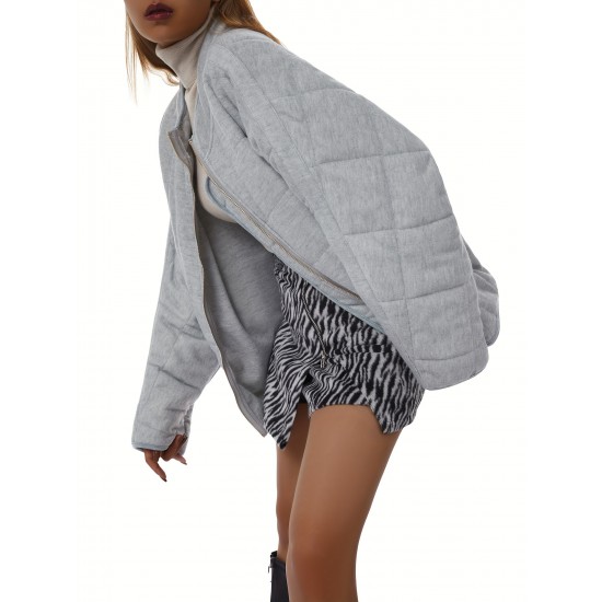 Chic Plus Size Quilted Jacket for Women - Casual Long Sleeve, Full Zip Padded Coat with Stand Collar, Machine Washable - Perfect for Fall/Winter Chic Plus Size Quilted Jacket for Women - Casual Long Sleeve, Full Zip Padded Coat with Stand Collar, Machine Washable - Perfect for Fall/Winter