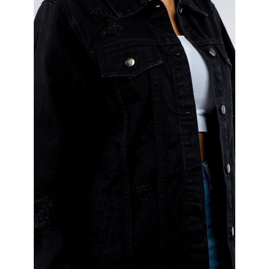 1pc Women'S Casual Cotton Faux Denim Jacket - Solid Color, Non-Stretch, Woven, Lapel Collar, Long Sleeve, Button-Front, Relaxed Fit, Hip Length - Versatile Outerwear for Spring/Fall/Winter 1pc Women'S Casual Cotton Faux Denim Jacket - Solid Color, Non-Stretch, Woven, Lapel Collar, Long Sleeve, Button-Front, Relaxed Fit, Hip Length - Versatile Outerwear for Spring/Fall/Winter