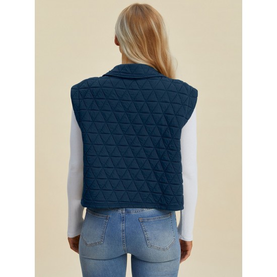 Women’s Casual Vest Coat Basic Quilted Pocketed Texture Snap Down Vest Navy Black Sleeveless Snap-Button Relaxed Fit Collared Cropped Outerwear with Diamond Pattern Spring/ Fall/ Winter Layering Piece for Outdoor Activities Women’s Casual Vest Coat Basic Quilted Pocketed Texture Snap Down Vest Navy Black Sleeveless Snap-Button Relaxed Fit Collared Cropped Outerwear with Diamond Pattern Spring/ Fall/ Winter Layering Piece for Outdoor Activities