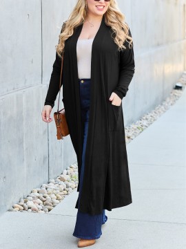 Women's Casual Open Front Cardigan with Pockets - Long Sleeve, Relaxed Fit, Solid Color, Stretchy Rayon Blend, Machine Washable - Perfect for Spring & Fall