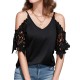Plus Size Women'S V-Neck Lace Off-Shoulder Short-Sleeved T-Shirt Plus Size Women'S V-Neck Lace Off-Shoulder Short-Sleeved T-Shirt