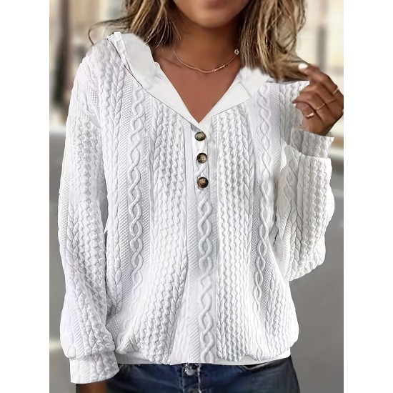 Plus Size Cozy Sweatshirt - Ultra-Comfortable Long Sleeve Henley Hooded Design with Premium Solid Jacquard Fabric - Designed for Womens Plus Sizes Plus Size Cozy Sweatshirt - Ultra-Comfortable Long Sleeve Henley Hooded Design with Premium Solid Jacquard Fabric - Designed for Womens Plus Sizes