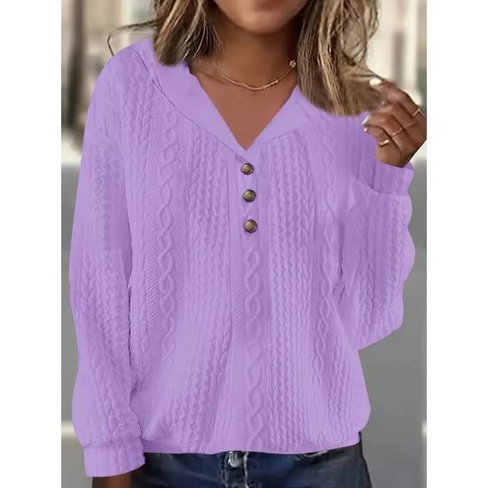 Plus Size Cozy Sweatshirt - Ultra-Comfortable Long Sleeve Henley Hooded Design with Premium Solid Jacquard Fabric - Designed for Womens Plus Sizes Plus Size Cozy Sweatshirt - Ultra-Comfortable Long Sleeve Henley Hooded Design with Premium Solid Jacquard Fabric - Designed for Womens Plus Sizes