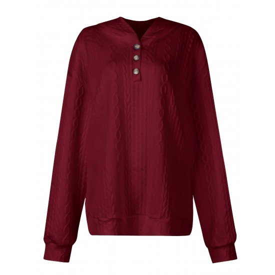 Plus Size Cozy Sweatshirt - Ultra-Comfortable Long Sleeve Henley Hooded Design with Premium Solid Jacquard Fabric - Designed for Womens Plus Sizes Plus Size Cozy Sweatshirt - Ultra-Comfortable Long Sleeve Henley Hooded Design with Premium Solid Jacquard Fabric - Designed for Womens Plus Sizes