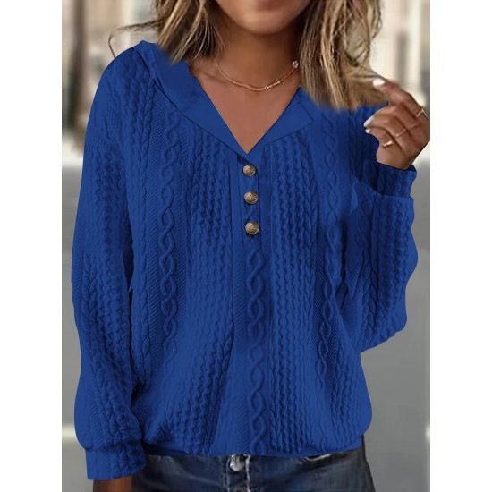 Plus Size Cozy Sweatshirt - Ultra-Comfortable Long Sleeve Henley Hooded Design with Premium Solid Jacquard Fabric - Designed for Womens Plus Sizes Plus Size Cozy Sweatshirt - Ultra-Comfortable Long Sleeve Henley Hooded Design with Premium Solid Jacquard Fabric - Designed for Womens Plus Sizes