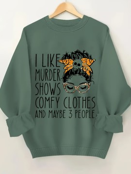 Plus Size I Like Print Sweatshirt, Casual Long Sleeve Crew Neck Pullover Sweatshirt, Women's Plus Size&nbsp;Clothing