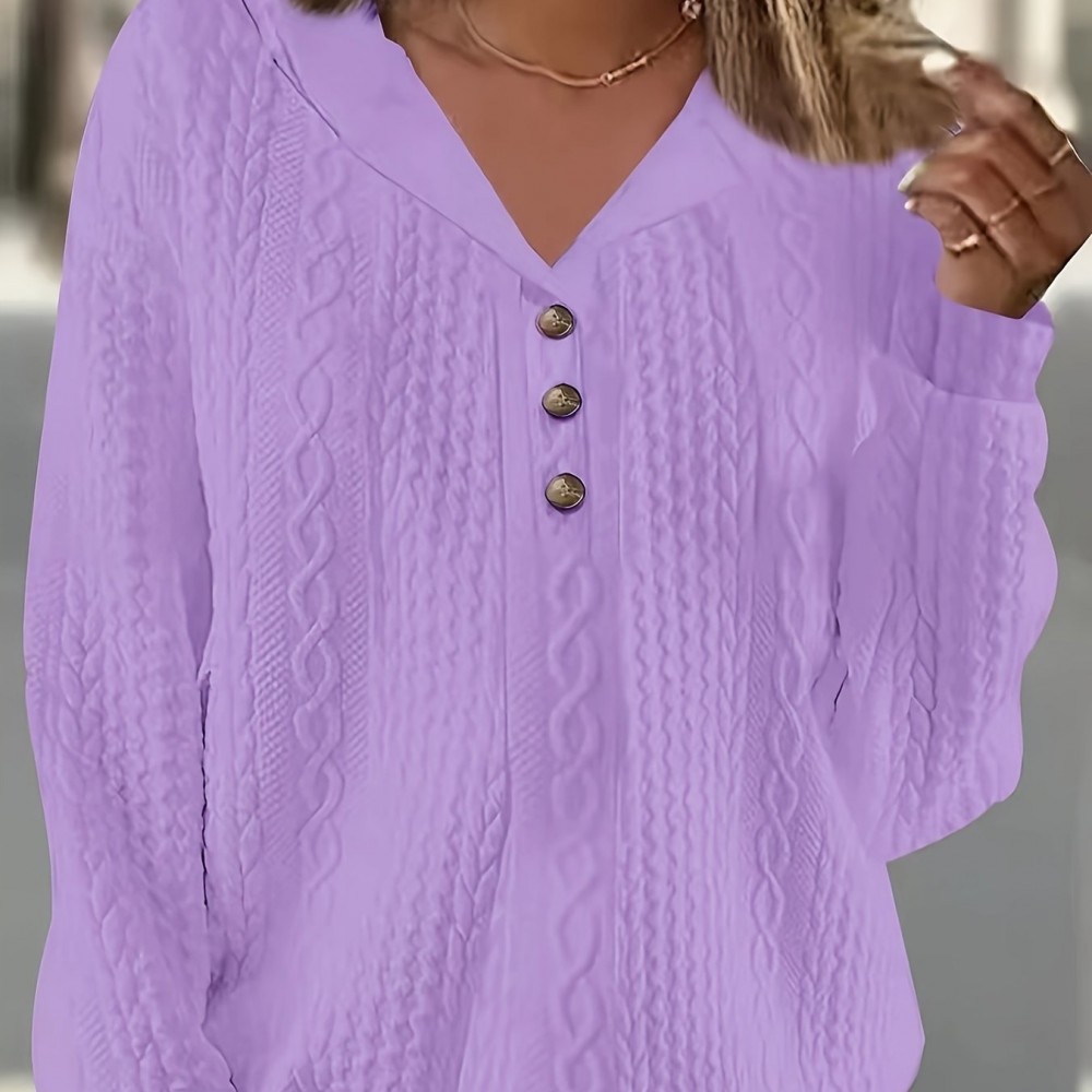 Plus Size Cozy Sweatshirt - Ultra-Comfortable Long Sleeve Henley Hooded Design with Premium Solid Jacquard Fabric - Designed for Womens Plus Sizes Plus Size Cozy Sweatshirt - Ultra-Comfortable Long Sleeve Henley Hooded Design with Premium Solid Jacquard Fabric - Designed for Womens Plus Sizes
